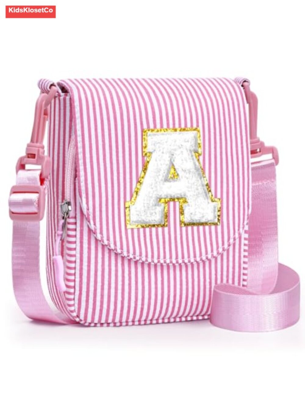 Girls Initial Crossbody Bag with Adjustable Strap, Seersucker, Personalized